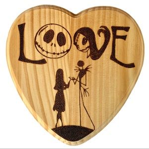 Nightmare Before Christmas Jack & Sally Wall Art Handmade Wood Burning Plaque